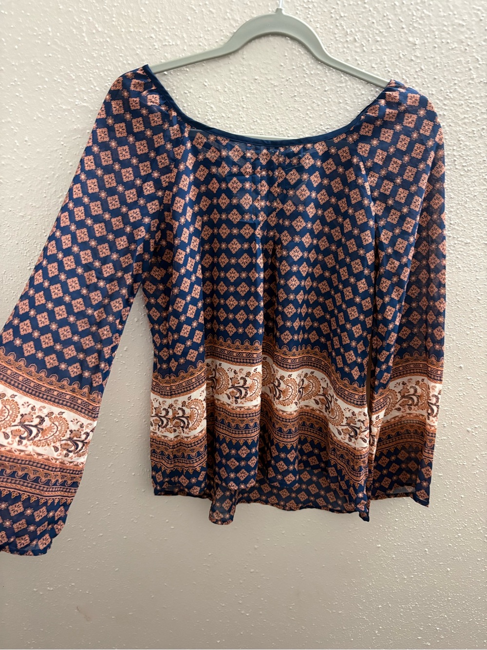 Boho Navy and Rust Patterned Women's Top